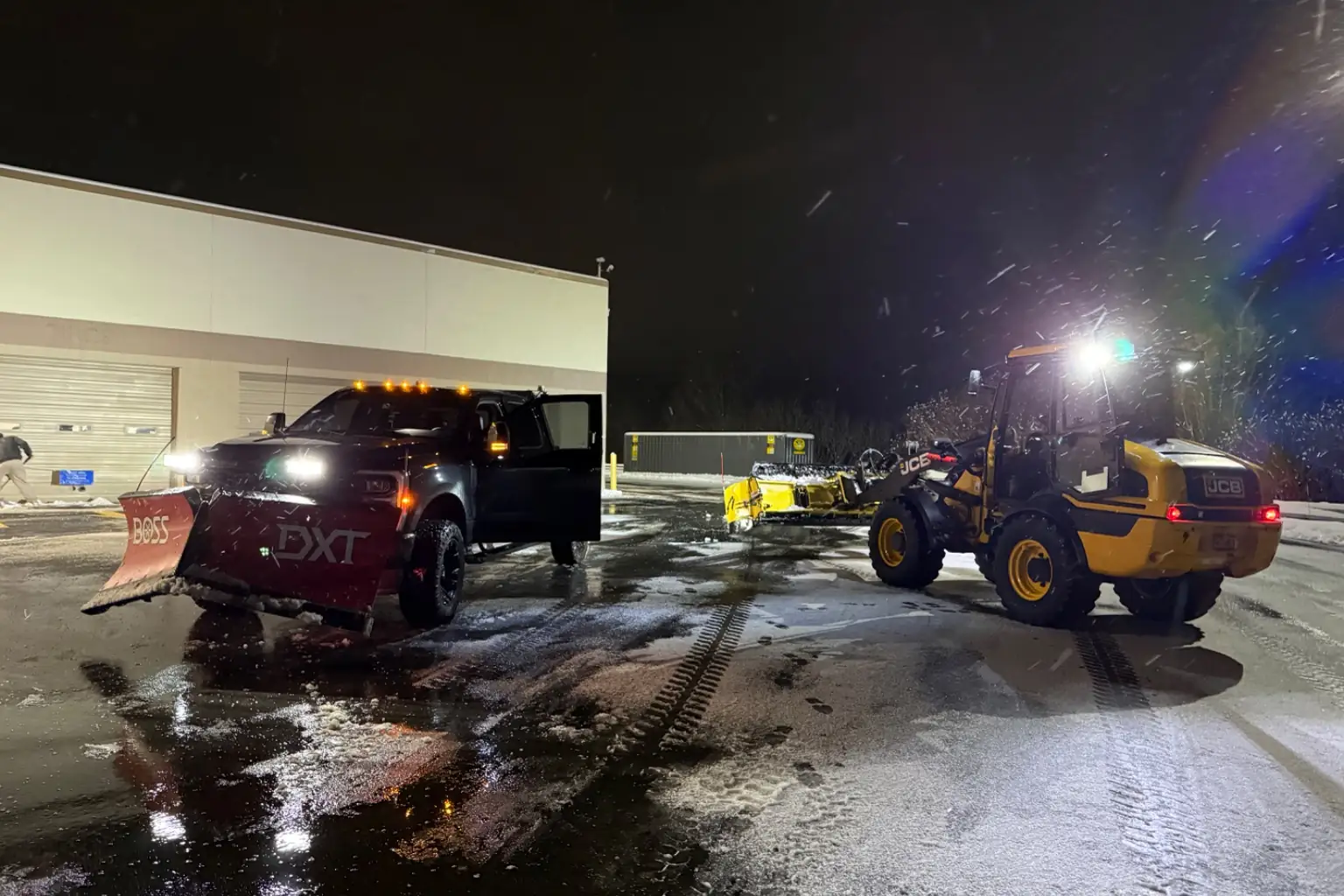 Parking lots, plazas, and condo associations cleared on a contracted route.